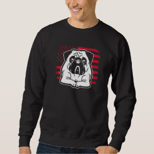 Hund Pug US American Flagga 1 Lång Ärmad Tröja