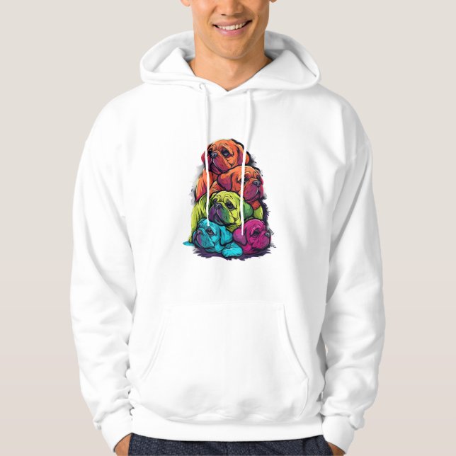 Hund Puggle med färgat LGBT-Pride Hoodie (Framsida)
