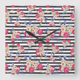 Hund pull leksak mönster fyrkantig klocka