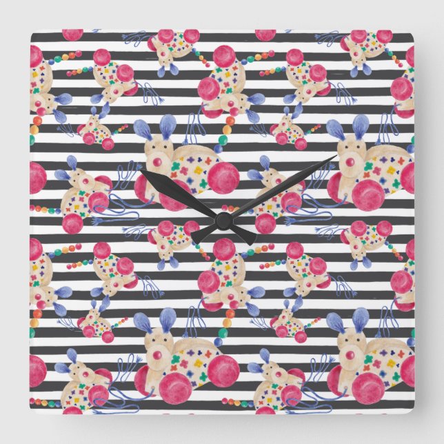 Hund pull leksak mönster fyrkantig klocka (Framsida)