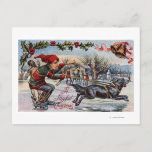 Hund Pulling Kid på isskiffer Vykort