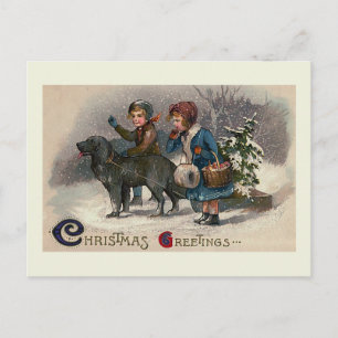"Hund Pulling Sled" julvykort Helg Vykort