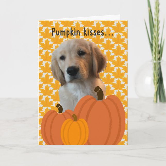 Hund Pumpkin Kisses Thanksgiving Card Helgkort (Framsida)