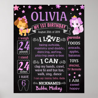 Hund Puppy Födelsedagsfest chalkboard for girl Poster