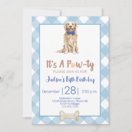 Hund Puppy Födelsedagsfest inbjudan Blue Gingham