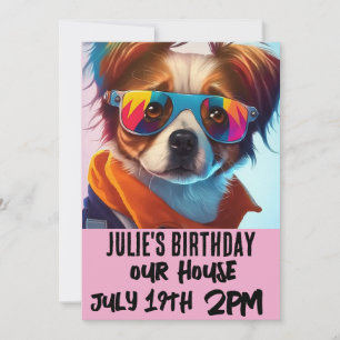 HUND PUPPY FUNY KIDS ROSA BIRTHDAY INVITATIONS INBJUDNINGAR