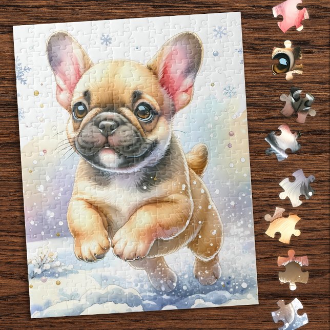 Hund Puppy Jul med lekfull Fransk Bulldog- Pussel (Skapare uppladdad)
