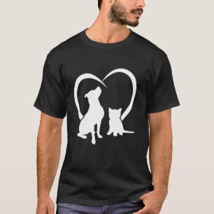 Hund Puppy och Baby Cat Heart Cute Hund och Funny T Shirt