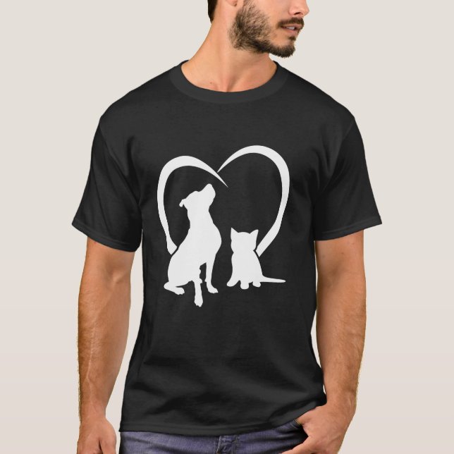 Hund Puppy och Baby Cat Heart Cute Hund och Funny  T Shirt (Framsida)