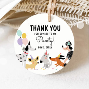 Hund Puppy Pawty Modern Animals Girl Birthday Gåvor Etiketter