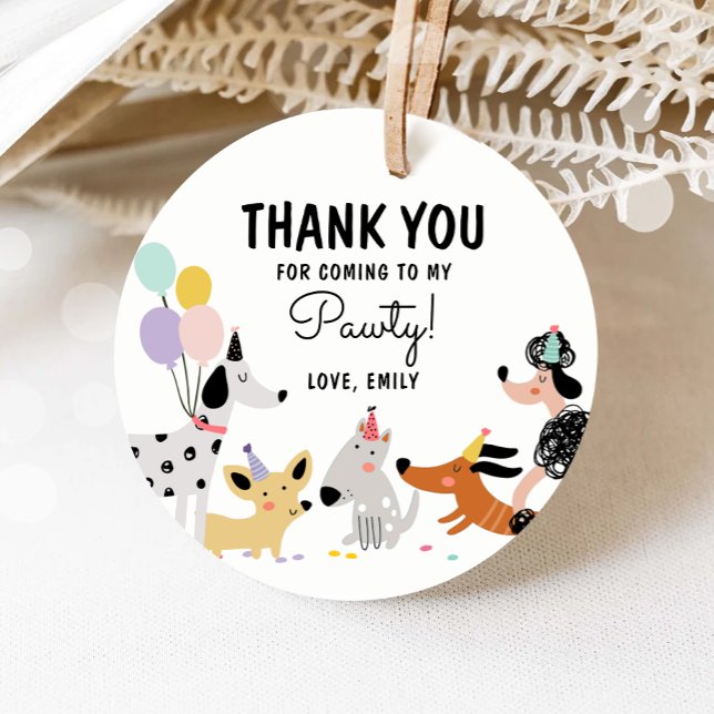 Hund Puppy Pawty Modern Animals Girl Birthday Gåvor Etiketter (Skapare uppladdad)