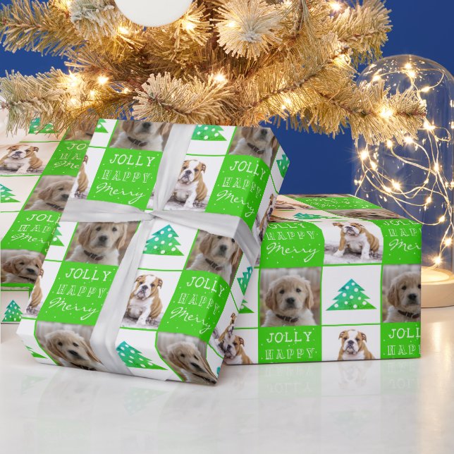Hund Puppy Pet 2 Foton Merry Jolly Julgran Presentpapper (Helgdagar)