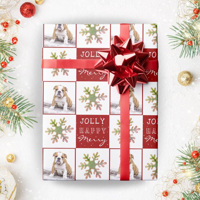 Hund Puppy Pet Photo Snowflake Red Jul Presentpapper (Skapare uppladdad)