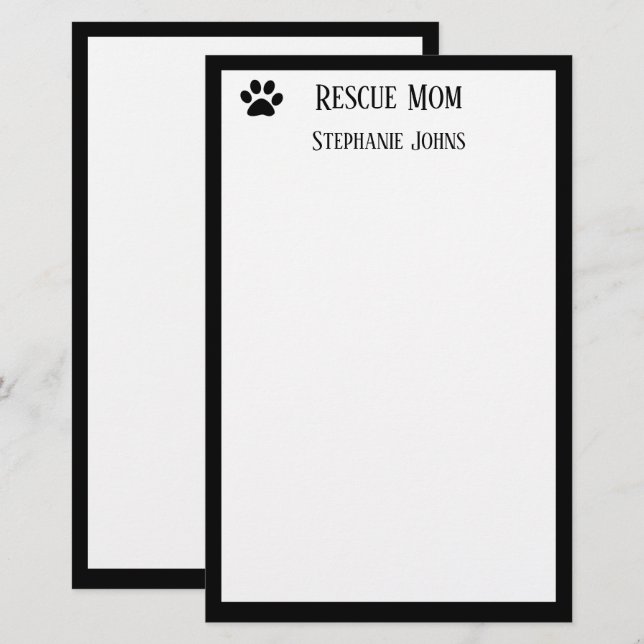 Hund Rädding Mamma Pappa Parent Black White-eget n Brevpapper (Fram/baksida)