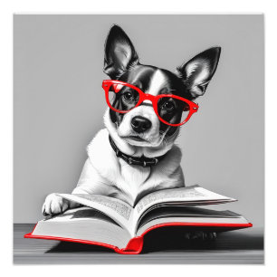 Hund Reading Bok Fototryck
