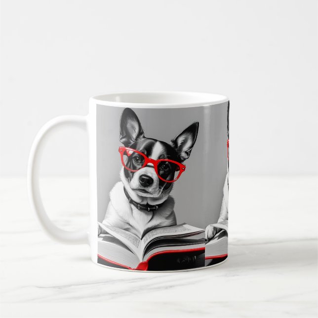 Hund Reading Bok Kaffemugg (Vänster)
