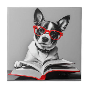 Hund Reading Bok Kakelplatta