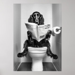 Hund Reading Newspaper on Toilet Poster