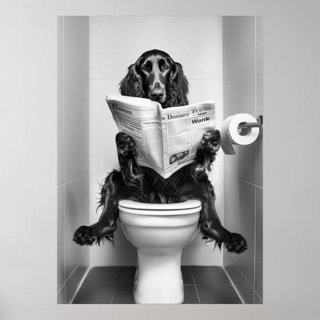 Hund Reading Newspaper on Toilet Poster (Framsidan)