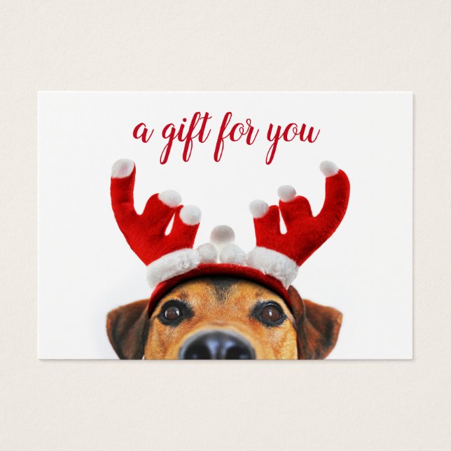 Hund Reindeer Headband Gift Card för julklapp, Rol Visitkort (Framsidan)