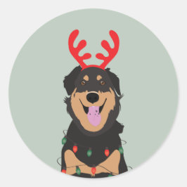 Hund Reindeer Lycklig Pawlidays Runt Klistermärke