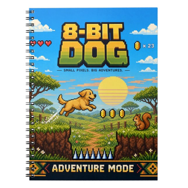 Hund, Retro 8-Bit Pixel Art Anteckningsbok (Framsidan)