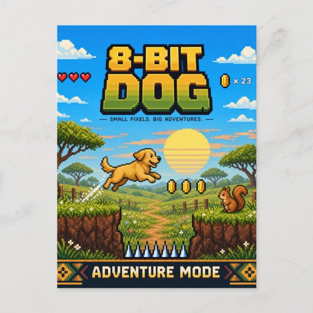 Hund, Retro 8-Bit Pixel Art Vykort (Framsida)
