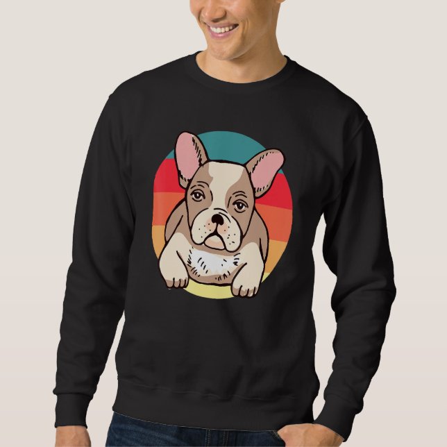 Hund Retro Fransk Bulldog Lång Ärmad Tröja (Framsida)