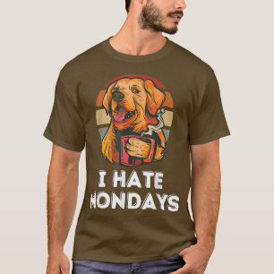 Hund Retro Kaffe Arbete Måndag Slogan Högskola Rol T Shirt