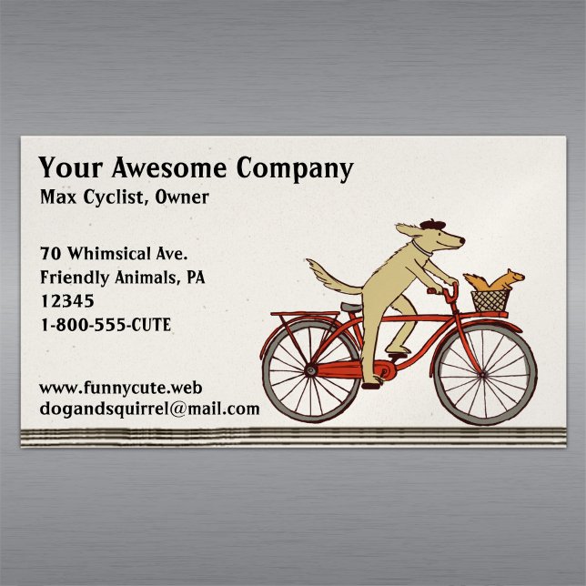 Hund Riding a Bicycle with Squirrel | Cute Animals Visitkortmagnet (Skapare uppladdad)