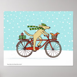 Hund Riding Bicycle med Squirrel Friend Whimsical Poster