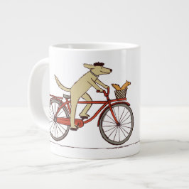 Hund Riding Bicycle with Squirrel - Roligt Animal  Jumbo Mugg