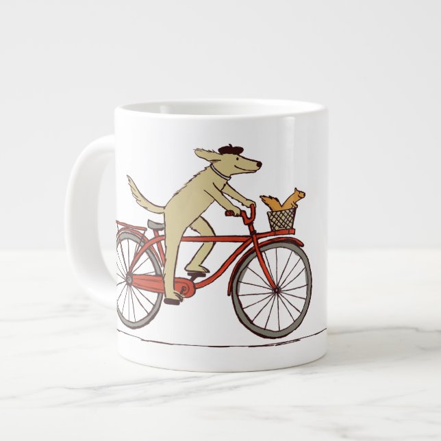 Hund Riding Bicycle with Squirrel - Roligt Animal  Jumbo Mugg (Framsida vänster)