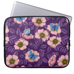 Hund ro och fjärilar i rosa och lila laptop fodral