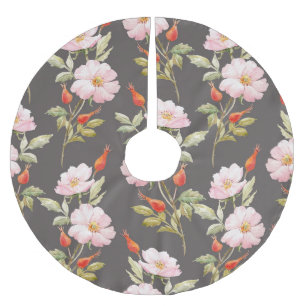Hund Ro vattenfärg: Blommönstret Mörk Julgransmatta Borstad Polyester