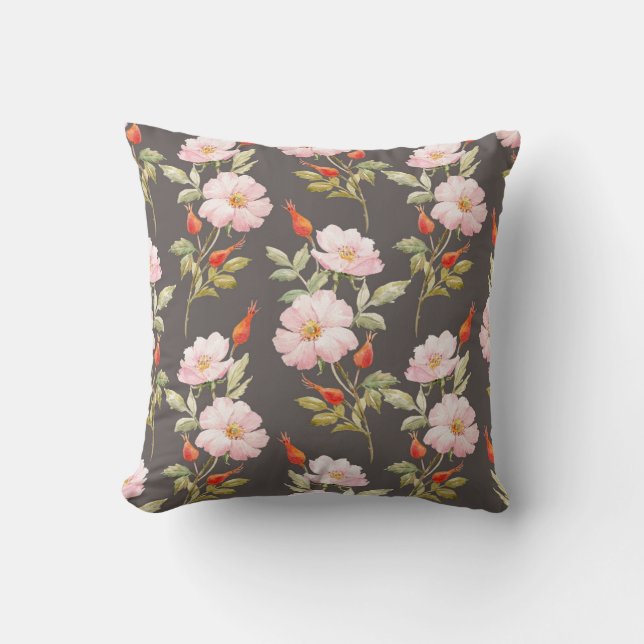 Hund Ro vattenfärg: Blommönstret Mörk Kudde (Framsida)