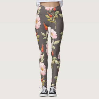 Hund Ro vattenfärg: Blommönstret Mörk Leggings