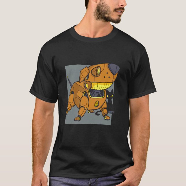 hund robot katt steampunk t shirt (Framsida)