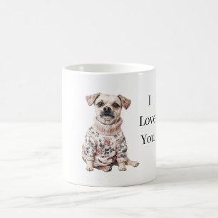Hund Rosa Blommig Tröja Jag Älskar Dig (valpsnäll) Kaffemugg