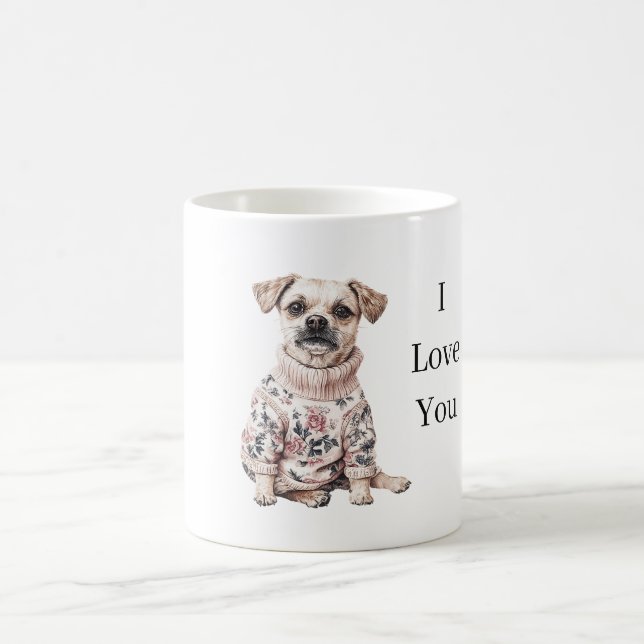 Hund Rosa Blommig Tröja Jag Älskar Dig (valpsnäll) Kaffemugg (Center)