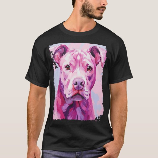 Hund Rosa Pitbull T Shirt (Framsida)