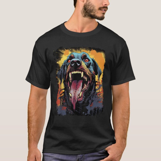 Hund Rottweiler Zombie Scary Halloween T Shirt (Framsida)