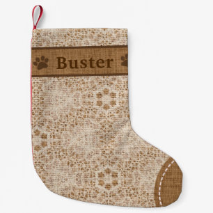 Hund Rustic Burlap & Snöre Snöflammans Personlig Liten Julstrumpa