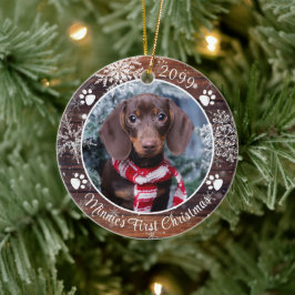 Hund Rustic Wood Snowflake Photo Julgransprydnad Keramik