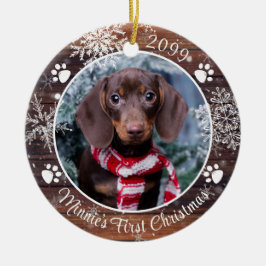 Hund Rustic Wood Snowflake Photo Julgransprydnad Keramik