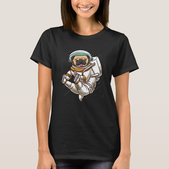 Hund rymden Astronaut Pug Space T Shirt (Framsida)