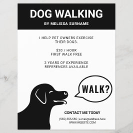 Hund säger promenad? - Svart-vit hundpromenad Reklamblad