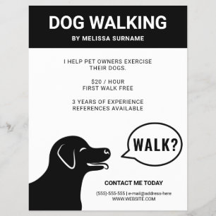 Hund säger promenad? - Svart-vit hundpromenad Reklamblad
