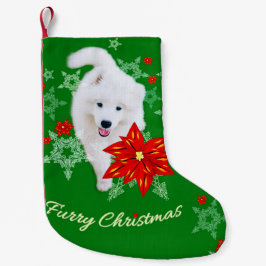 Hund Samoyed hårig jul/vinter Liten Julstrumpa