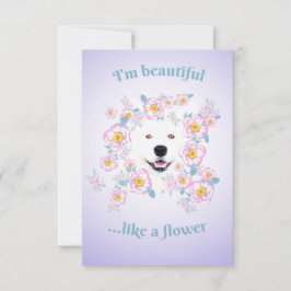 Hund Samoyed och rosa blommor Platt välkomstkort Kort
